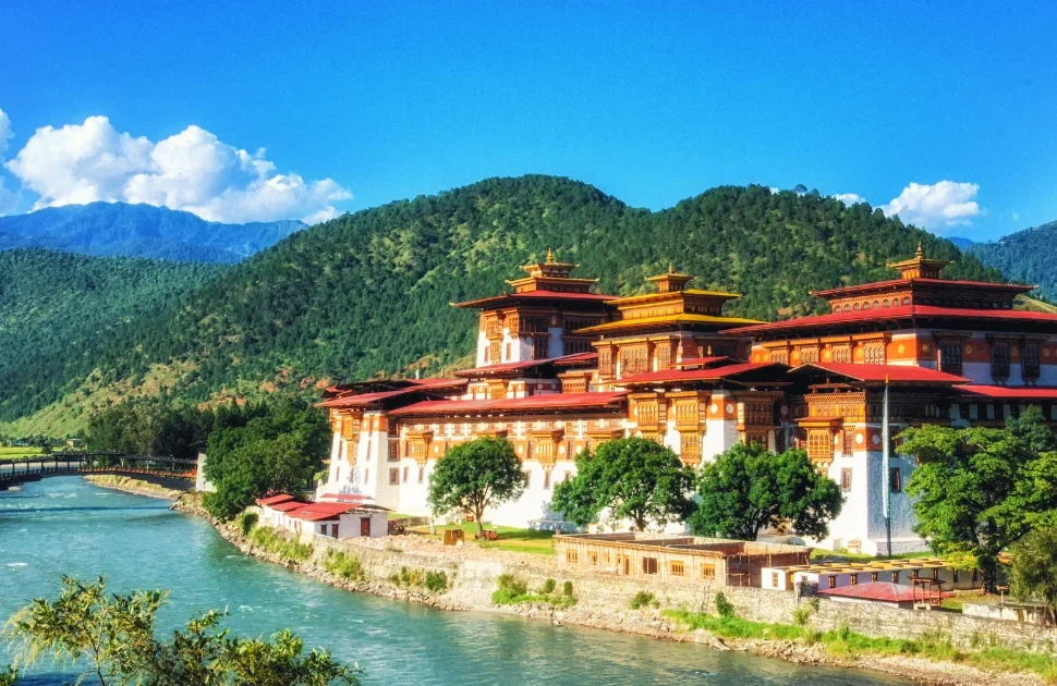 Beautiful Punakha Dzong lies near the (Father) and Mo Chhu (Mother) rivers.