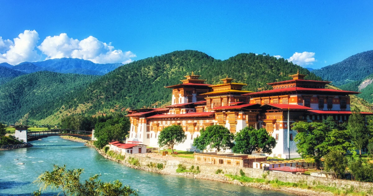 Beautiful Punakha Dzong lies near the (Father) and Mo Chhu (Mother) rivers.